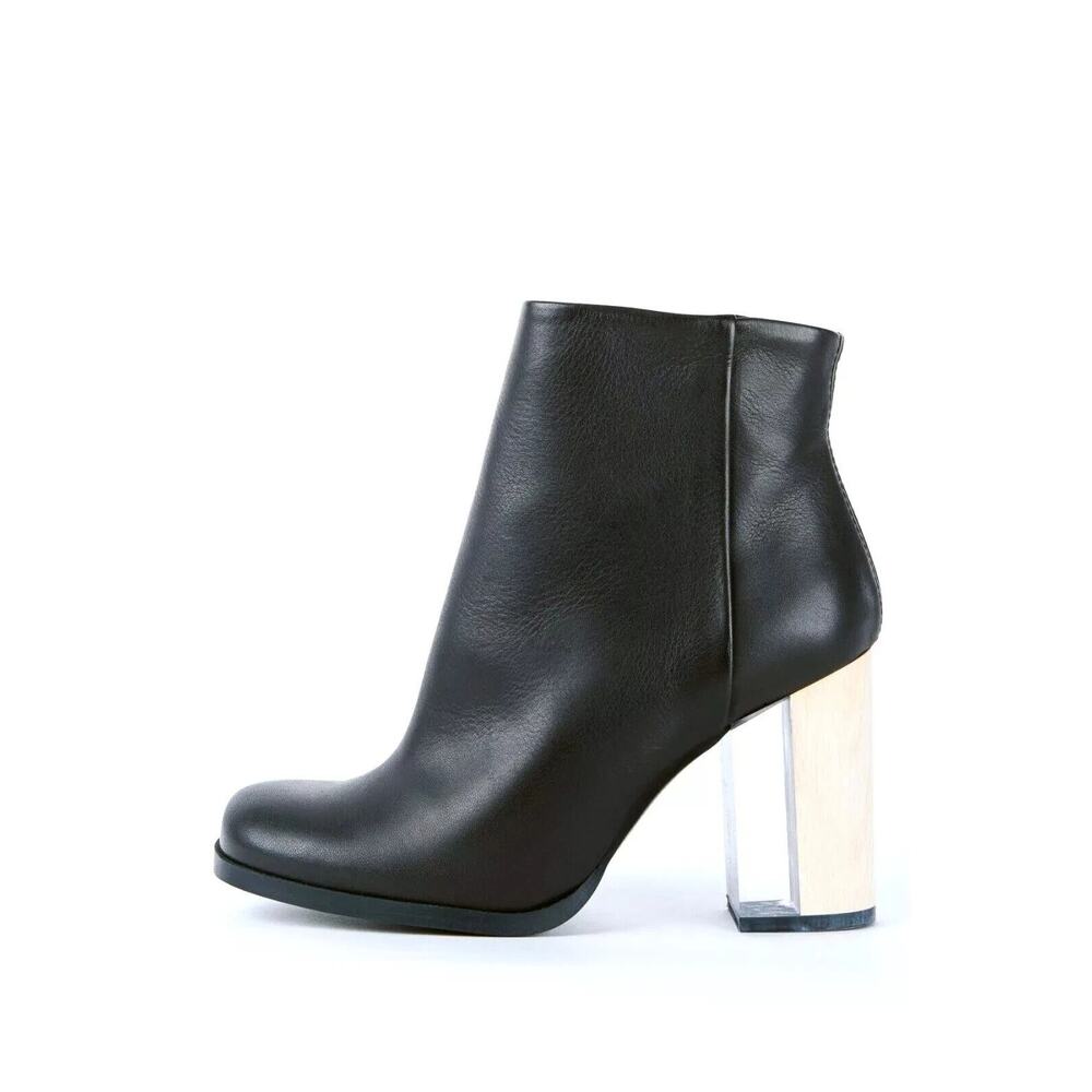 Miista Ali Black Ankle Boot Leather Wood Clear Block Heel Lucite Round T…